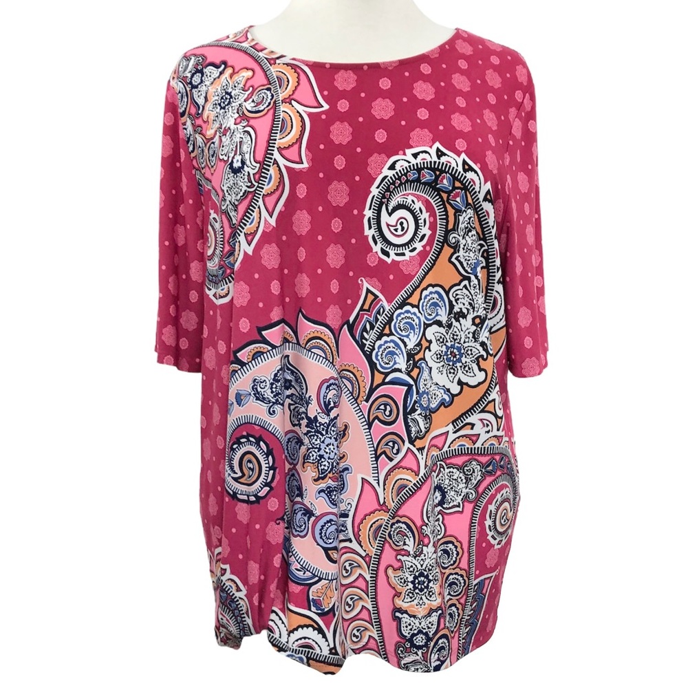 Chico’s Multicolor Short Sleeve Shirt Top Blouse